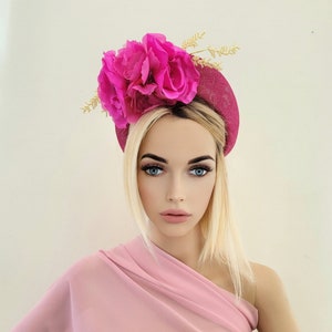 Magenta Pink Flower Fascinator Headband, Halo Crown, Lightweight, Races Headpiece, 6 cms Wide, image 2