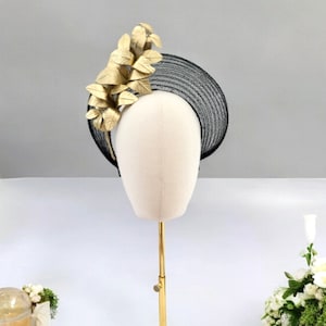 Black Fascinator Headband, Gold Leather Leaf Vine, Halo Crown Headpiece,