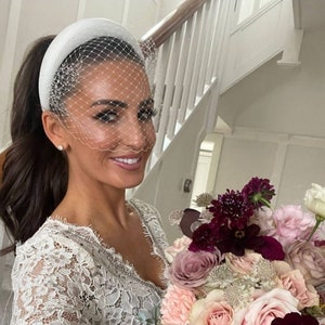 Ivory Satin Headband Padded, with Veil, Bridal Headpiece, 4 cms wide, Duchess Satin, Races Fascinator