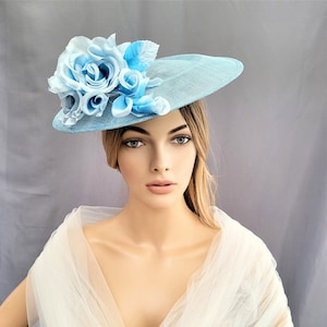 Blue Flower Fascinator, Percher Hat,  Saucer, Races , Hatinator, wedding headpiece,
