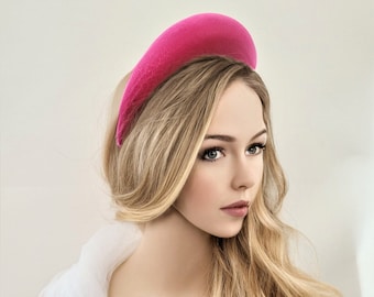Cerise Pink High Padded Crown Halo Headband,Fuchsia Velvet 4 cms wide and high ,