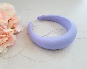 Lilac Padded headband, Satin headpiece, 4 cms Wide hair band