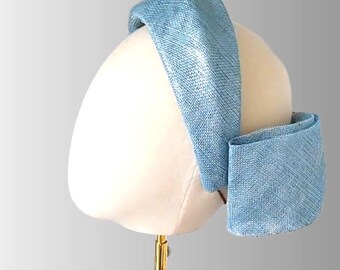 Light Blue and Silver Fascinator Ridged Headband, Back Bow, Wedding Races Headpiece, Hat