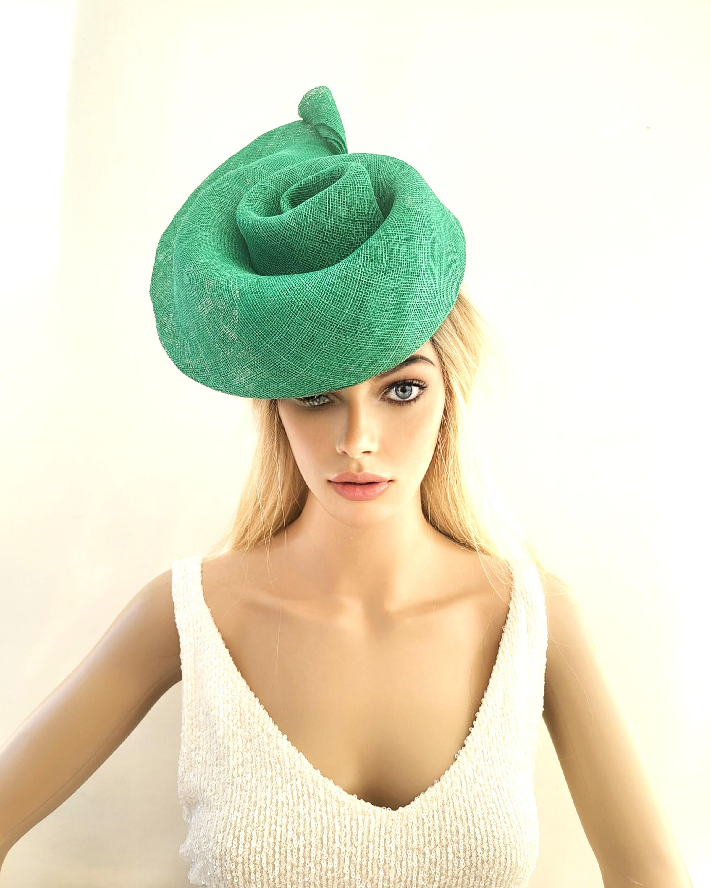 Emerald Green Swirl Pillbox Hat Fascinator,with Silk Flowers