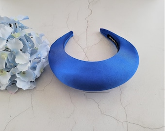 Royal Bright Blue Extra Padded headband in Soft Sheen Satin Matador Flamenco Spanish Style 4 cms Wide Halo Tall Rounded padding