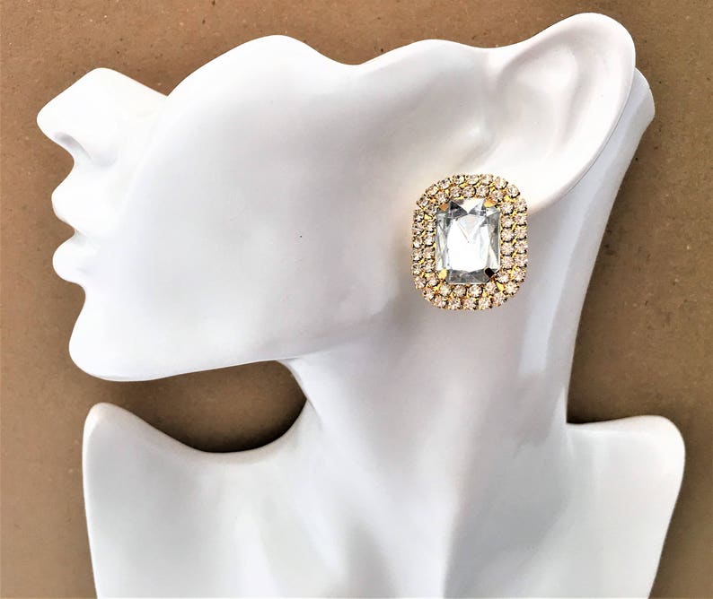 large diamante stud earrings