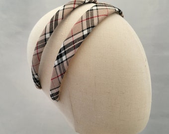 Beige Tartan Karo Haarband, kariertes Stirnband, Haarband, 1,5 cm breit Camel und schwarz, Breite nach Wahl