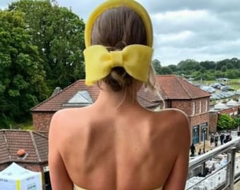 Yellow Bow Fascinator Headband, Back Bow Detail, Wedding Hat, Races Headpiece