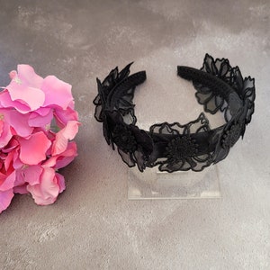 Black Silk headband, Chiffon Flower Crown, Fascinator,