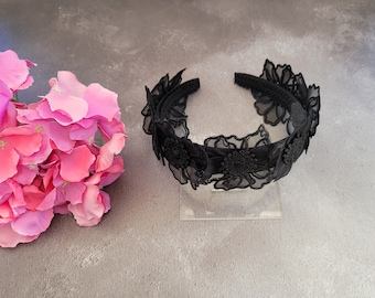 Black Silk headband, Chiffon Flower Crown, Fascinator,