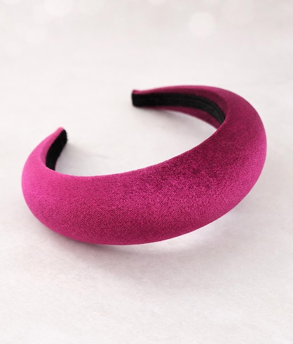 Dark Fuchsia Pink Velvet Padded Wide Headband, 4 Cm Wide - Etsy display picture 2