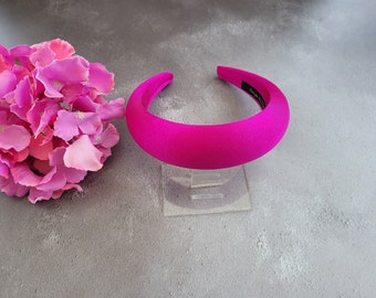 Fuchsia Pink Satin Padded Domed headband alice band hair band 4 cms Wide Matador spanish style "halo"