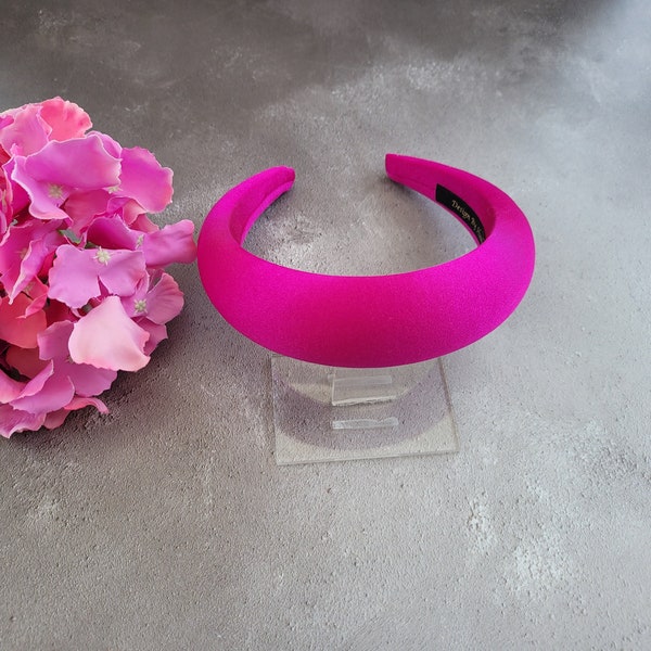 Fuchsia Pink Satin Padded Domed headband alice band hair band 4 cms Wide Matador spanish style "halo"