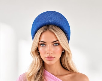 Royal Blue Halo Crown Fascinator, Ridged Headband, Races Headpiece, 10 cm Wide,