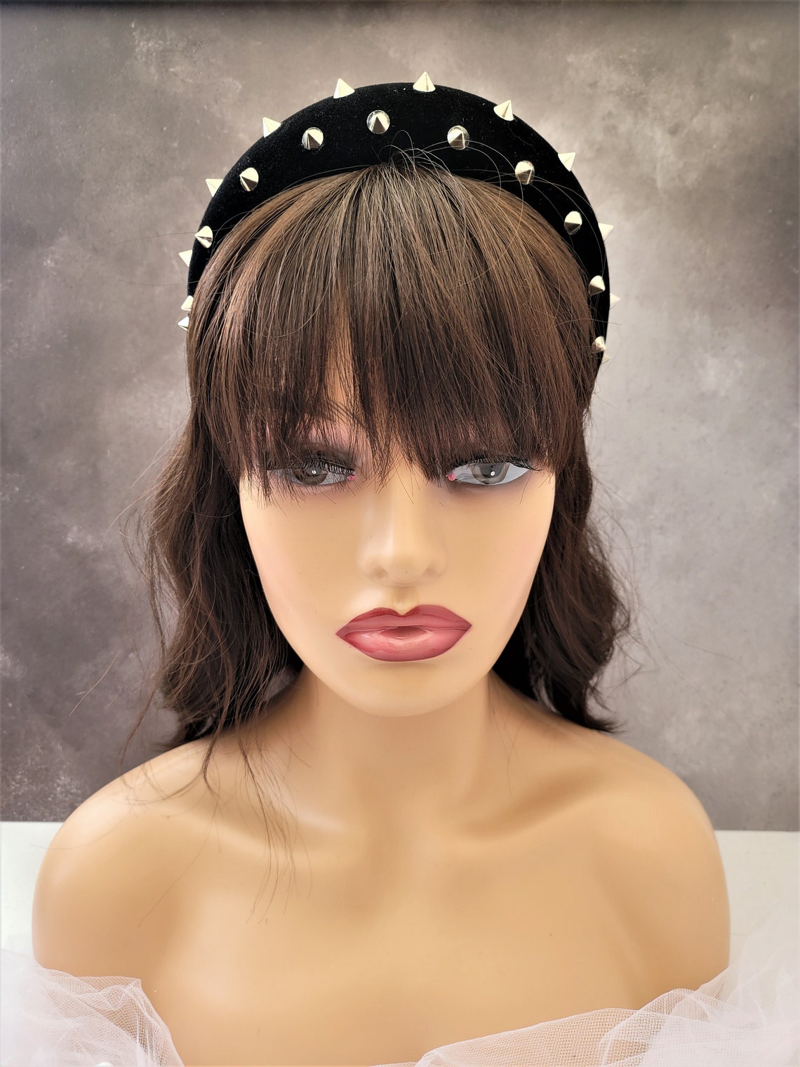 Studded Black Padded headband with Silver Studs 4 cms Wide Etsy