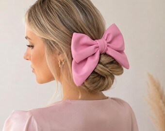 Tocado de lujo con lazo de cuero rosa, lazo extragrande para el cabello, ideal para bodas y carreras de caballos.