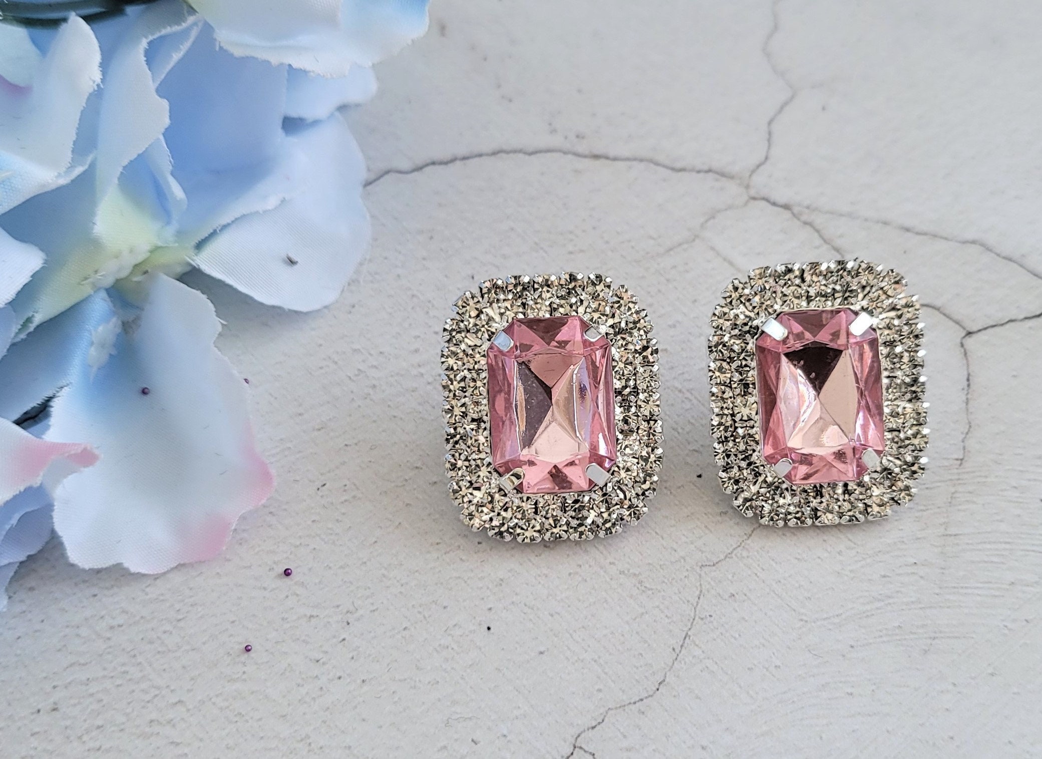 Pink diamante earrings deals