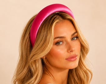 Candy Pink Satin Padded Headband Wide  Wedding Hairband Occasion Headpiece