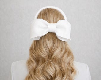 White Bow Fascinator Headband Back Bow Elegant Wedding Races Headpiece Hat
