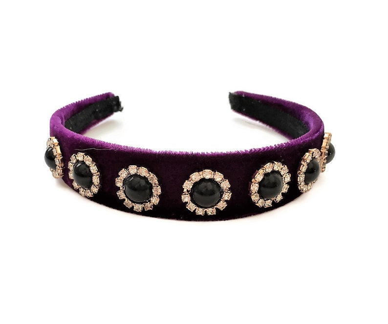 Purple Velvet Fabric Jewelled Headband Hair Band with Etsy
