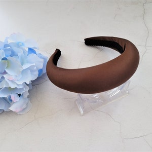 Brown Satin headband Deeply Padded Duchess Satin alice band hair band 4 cms &quot;halo&quot; chocolate