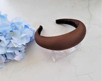 Brown Padded Satin Headband: 4cm Wide Duchess Alice Band