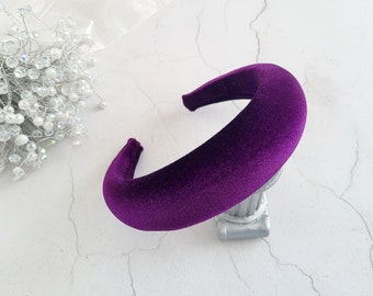 Purple Velvet Padded headband, 4 cms wide, halo shape