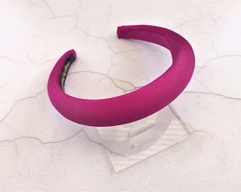 Magenta Pink Satin gepolstertes Stirnband, Haarband, 2,5 cm breit
