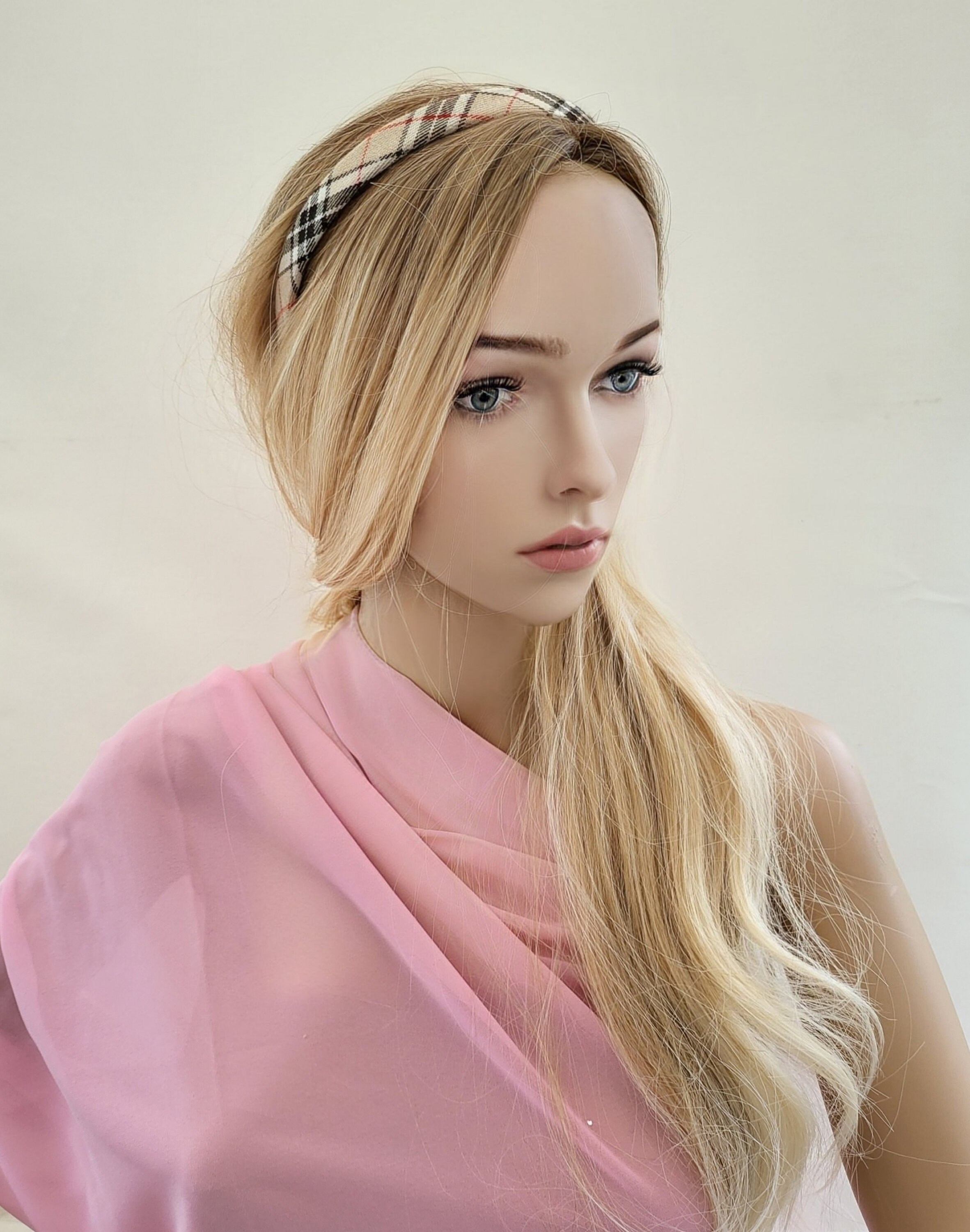 Beige Tartan Check Alice Band, Plaid Headband, Hair Band