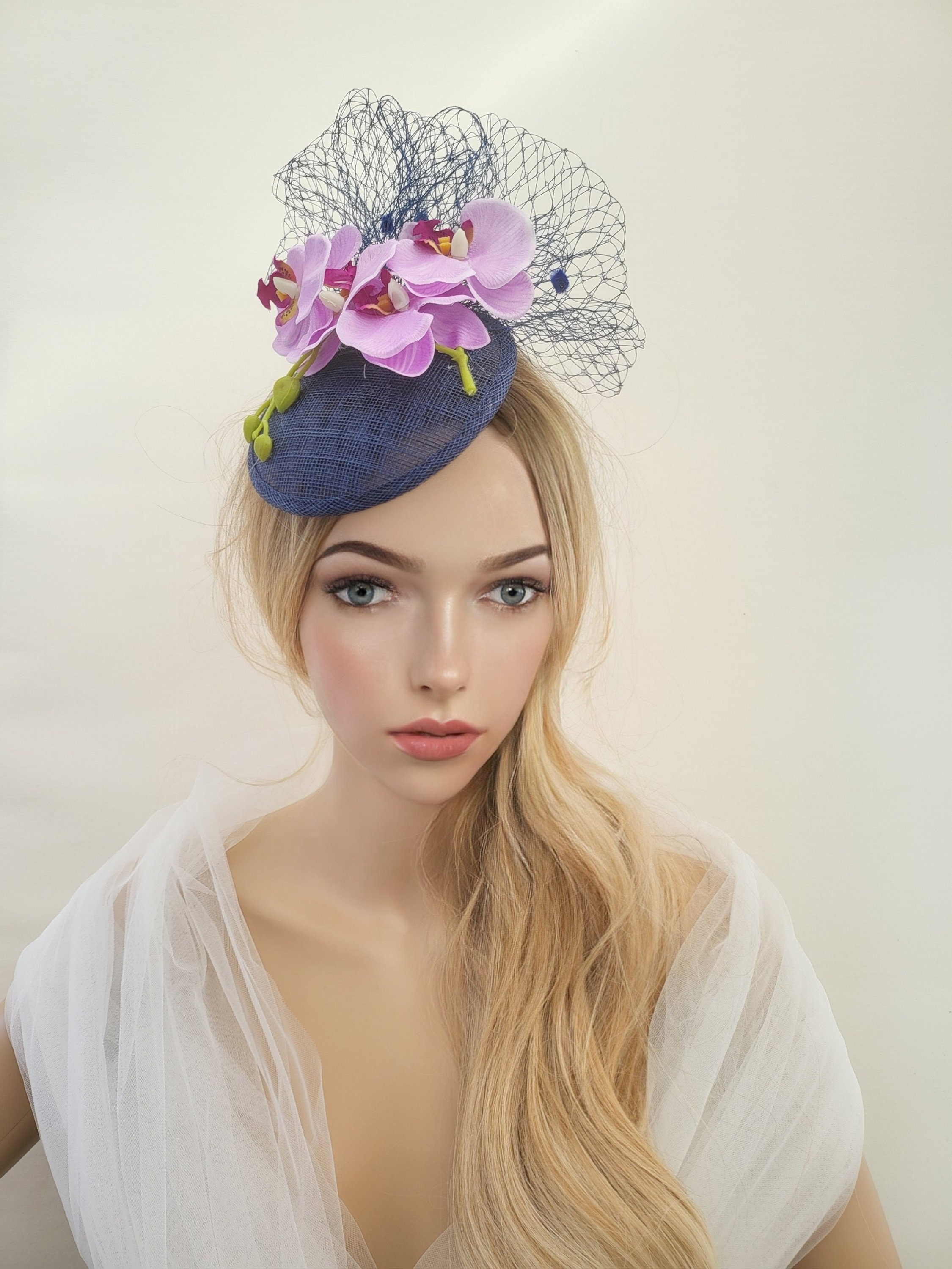 Navy Blue Orchid Flower Fascinator 