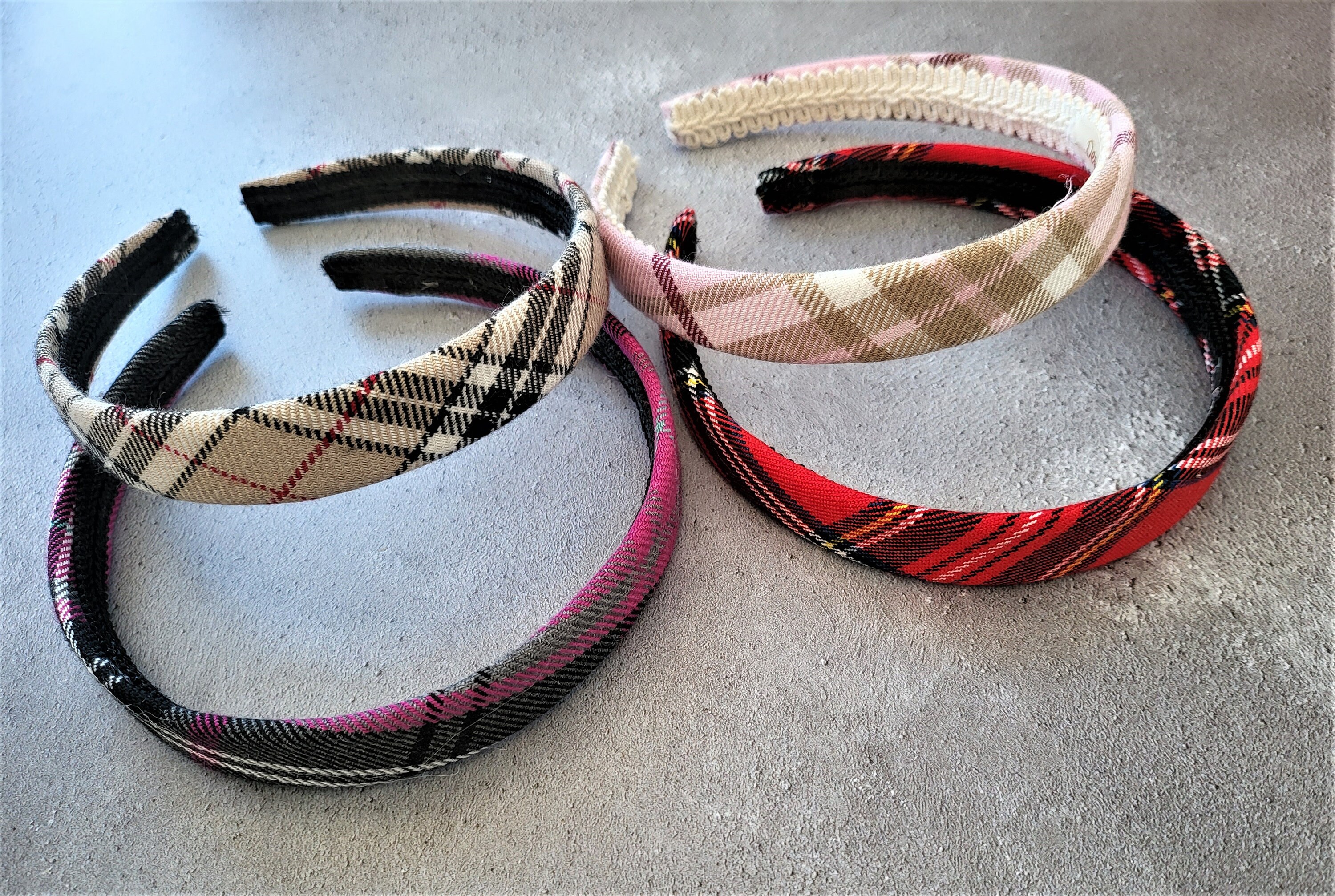 TRKETK 2 Tartan Stirnbänder + Haargummis Set – Rot & Blau, Vintage, Für Damen & Mädchen