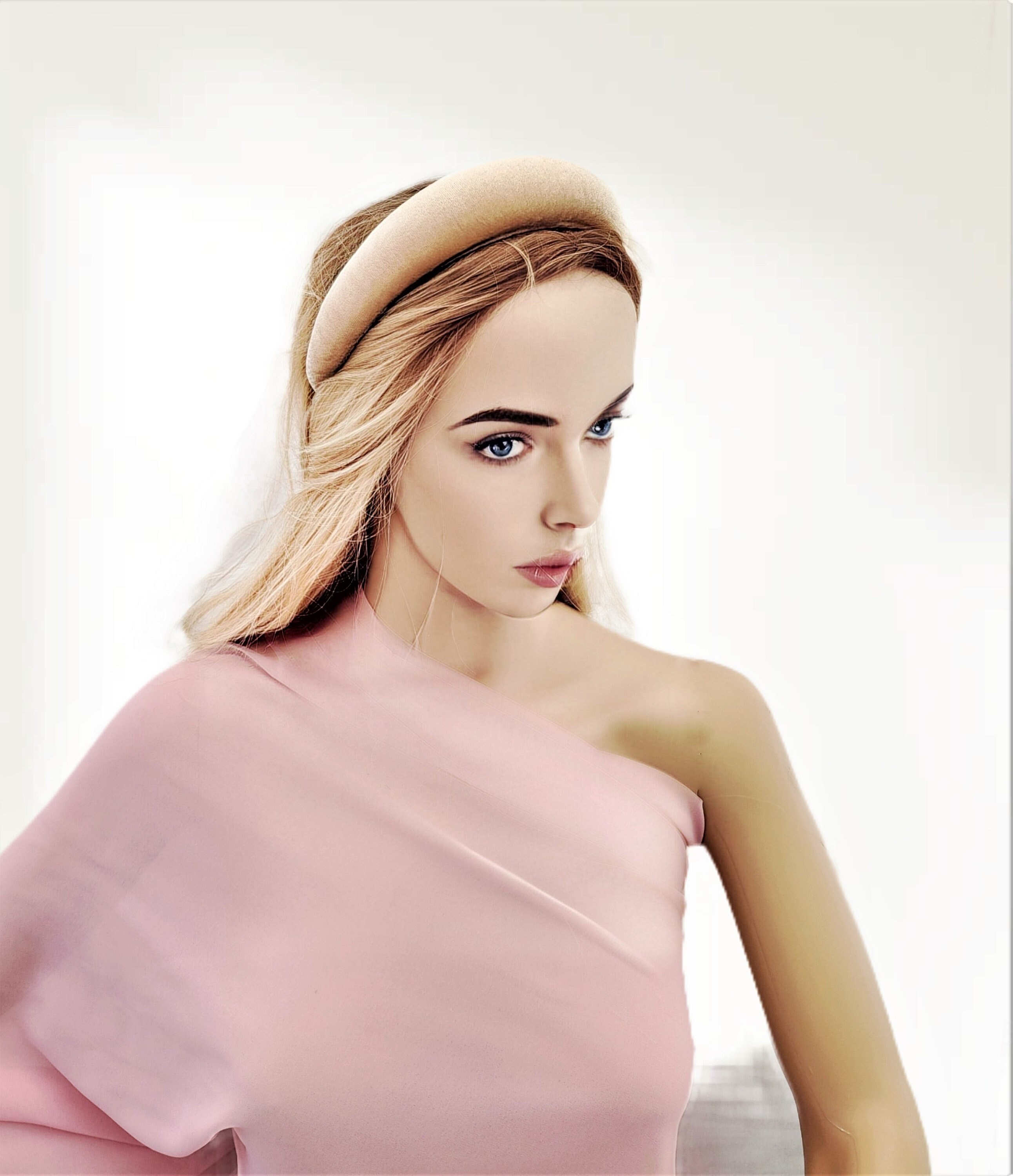 Beige Velvet Padded Headband, Women