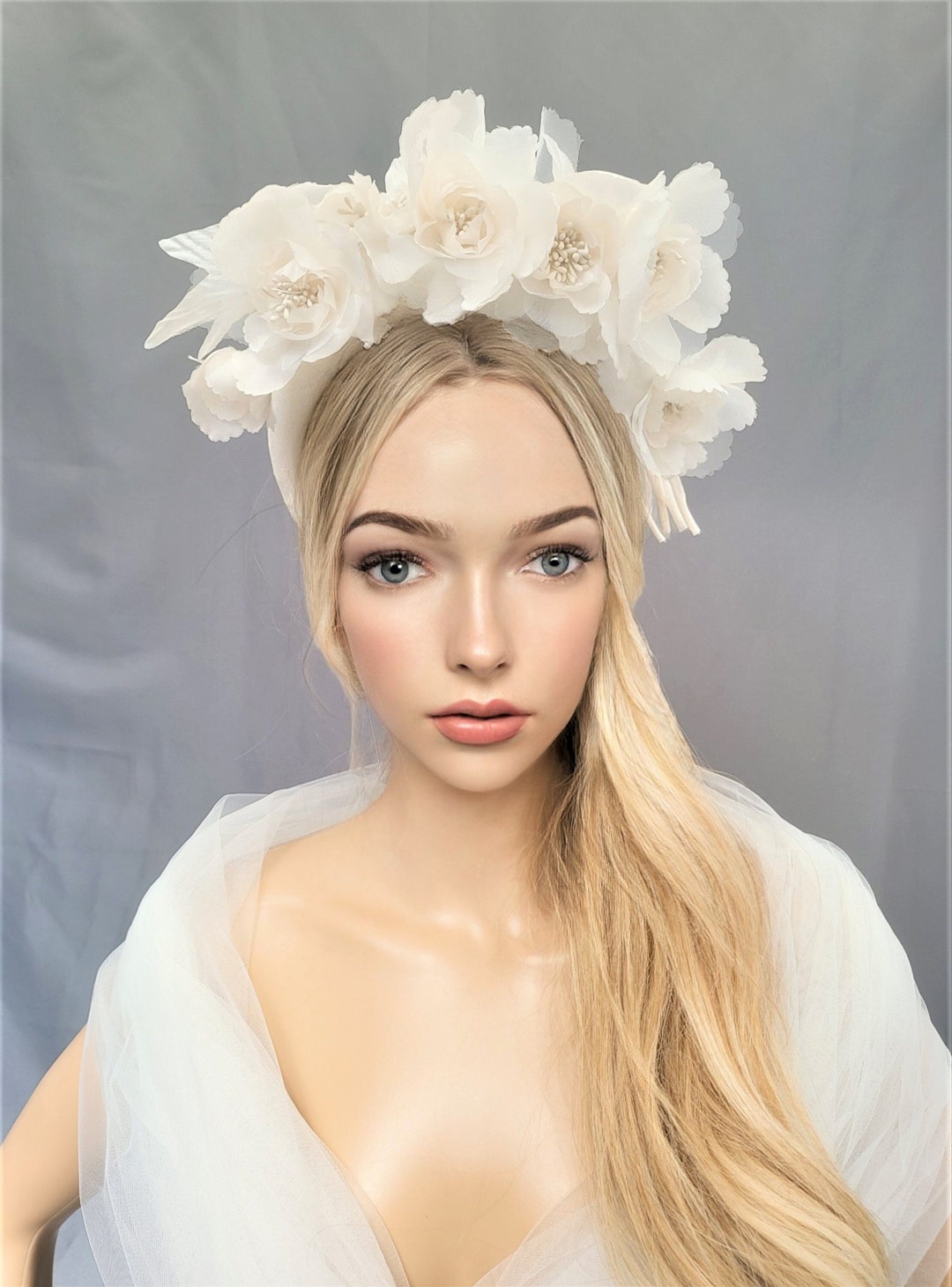 Ivory Fascinator Headband Ascot Headpiece Wedding Halo Etsy