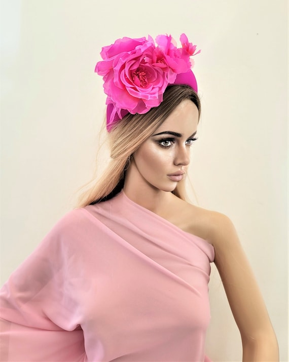 Fuchsia Pink Flower Fascinator Padded Headband, Extra Wide 7  display picture 2