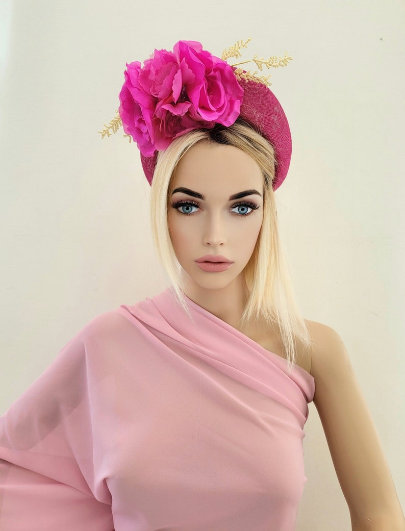 Magenta Pink Flower Fascinator Headband, Halo Crown, Lightweight, Races Headpiece, 6 cms Wide, image 7