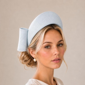 Vintage Carol Ann Hat Pancake Pillbox Fascinator Women Blue Straw Velvet Bow Blue velvet pillbox hat - Gem main image 2