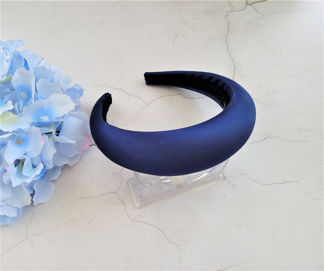 Navy Blue Satin Headband Deeply Padded Duchess Satin Alice Band Hair