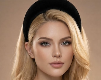 Diadema alta acolchada de terciopelo negro con halo de 4 cm, sombrero para bodas y ocasiones especiales