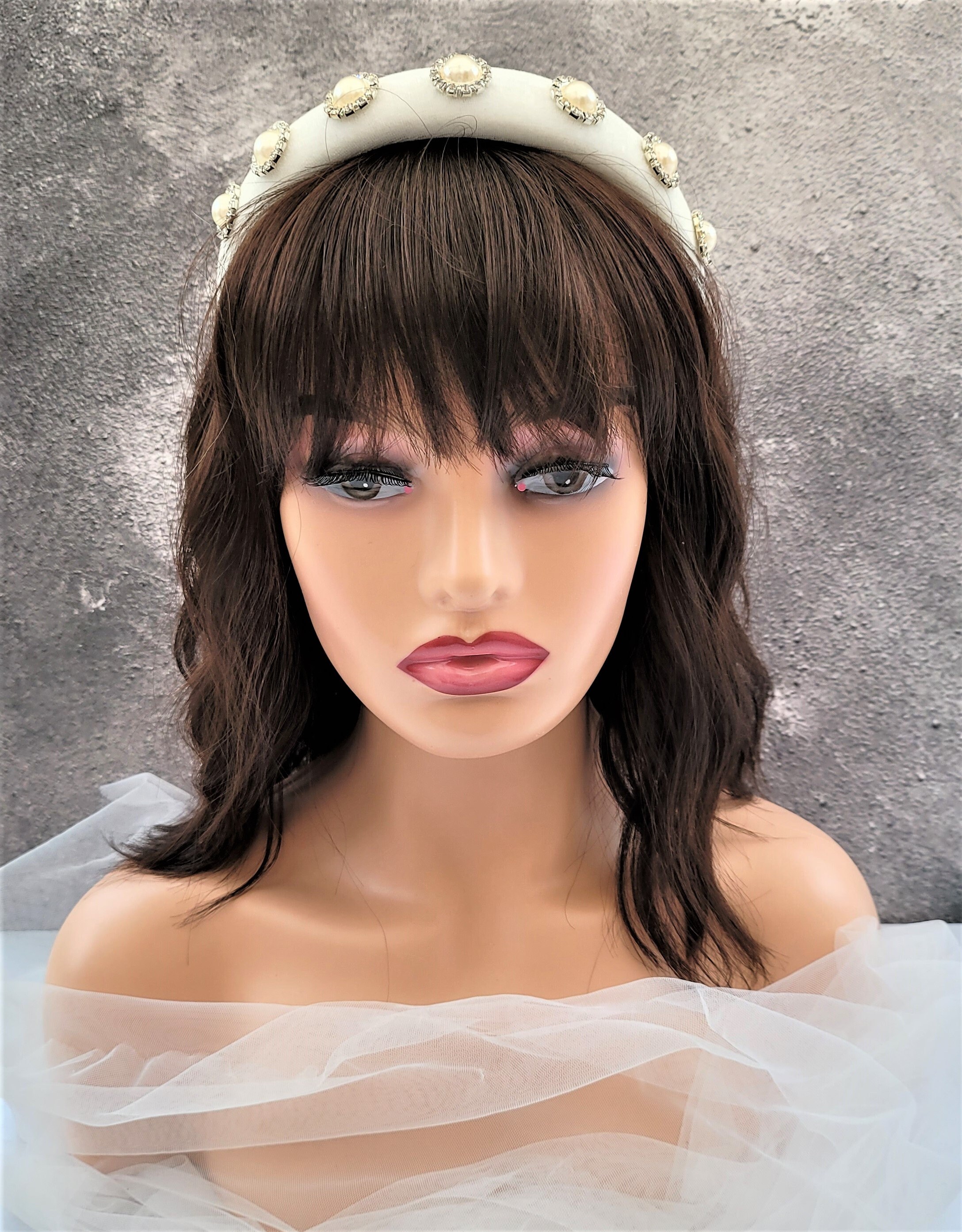 Statement Pearl Embellished Velvet Headband – Luxe Gold & Ivory Cluster Design Ivory Velvet Jeweled Headband With Faux Pearls & Diamante - Etsy main image 4