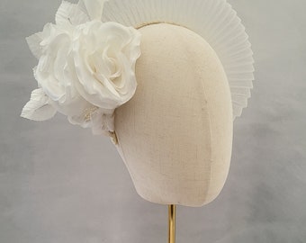Ivory Fascinator Headband, Silk Rose Flower, Halo Crown Headpiece, Races Headwear,