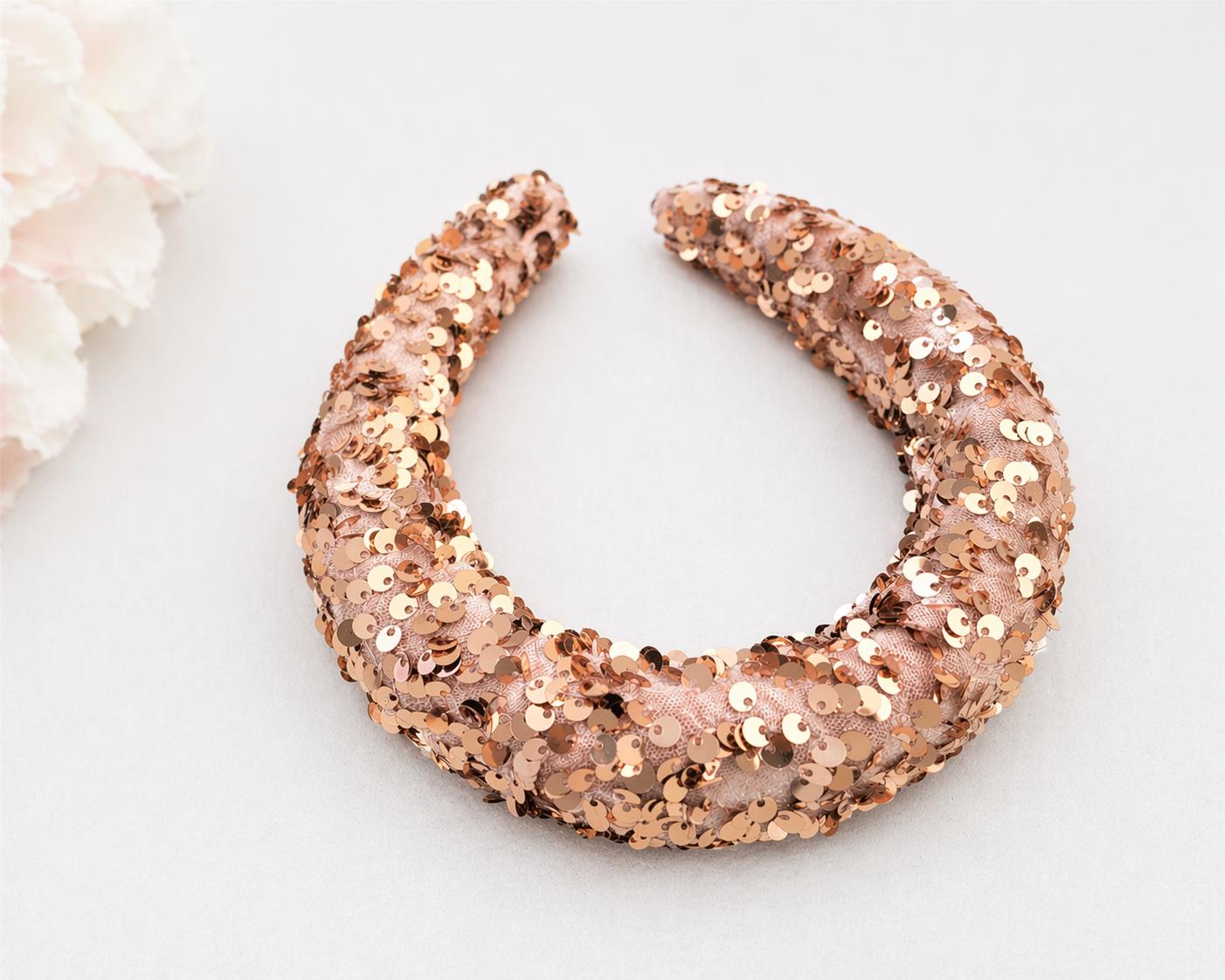 Pink Gold Sequin Headband Statement Padded Barbiecore Bachelorette Party NWT 10 Pink Party Dresses for a Barbie-core Bachelorette | Rocky  main image 4