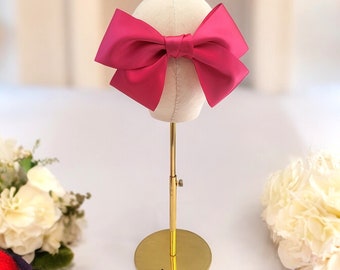 Big Pink Satin Bow Hair Clip, Fascinator, Bridal or Bridesmaid, Sailor Bow 21 cms Wide,