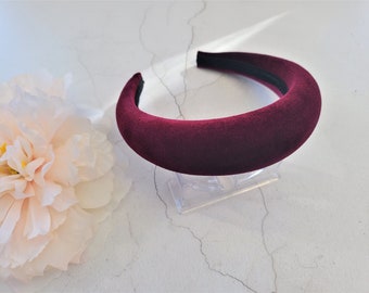 Burgundy Wine Red velvet padded headband matador style domed shape 4 cms wide