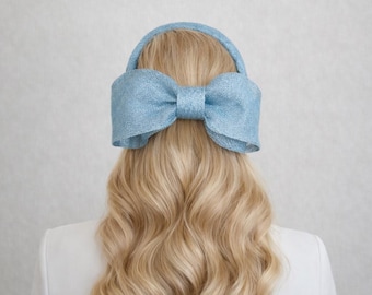 Pale Blue Bow Headband Fascinator Back Bow Elegant Wedding Races Headpiece Hat