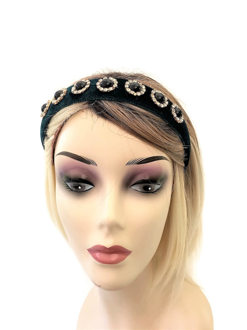 Green Headband Velvet Jewelled Diamante Hair Band With Black Etsy UK