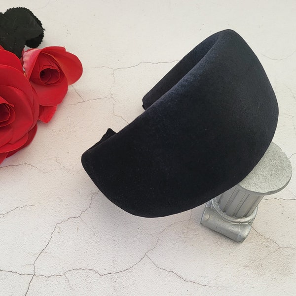 Black Velvet Halo Crown Headband, lightweight Fascinator, 8 cms Wide Wedding Headpiece Races, optional veil