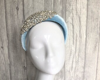 Serre-tête Bleu Velours Avec Strass Doré Et Perles - Neuf Avec étiquettes (Taille Multiple)