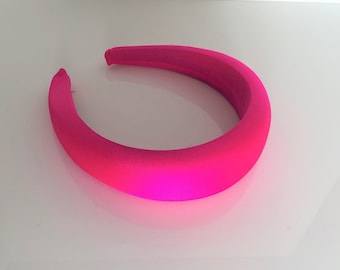 Hot Bright Pink Satin Square Padded headband, alice band hair band 4 cms Soft Sheen - Stunning!