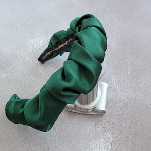 Groene zijden hoofdband, scrunchie zendspoel met ruches en ruches, PURE SILK,