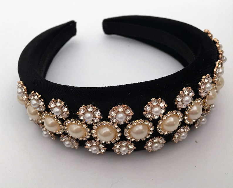 aliceband Stunning Black diamante metal flower design fascinator headband